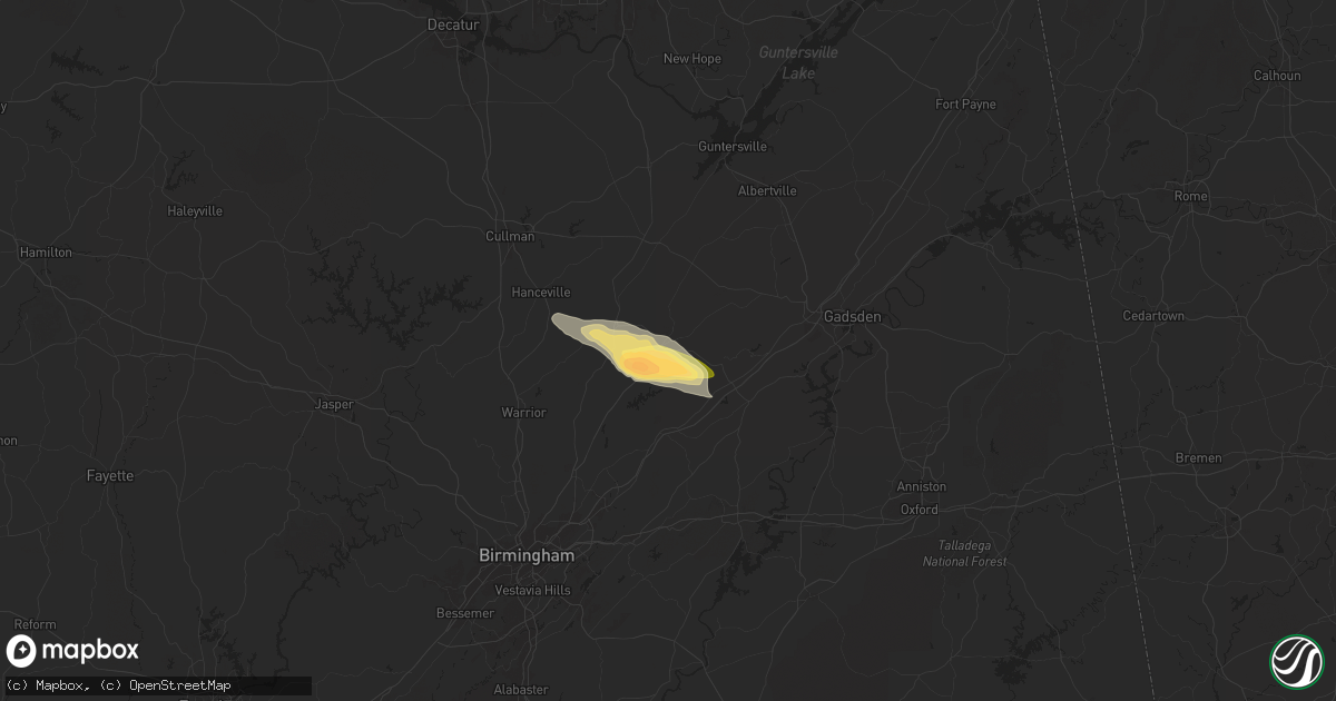 Hail map in Oneonta, AL on June 9, 2024