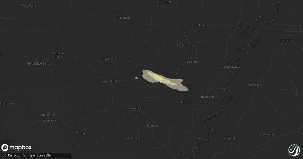 Hail map in Paragould, AR on June 9, 2024