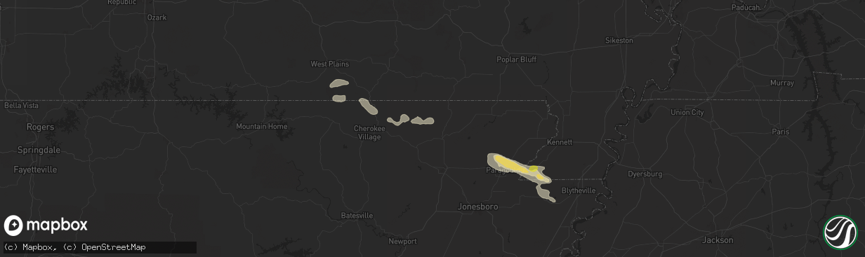 Hail map in Pocahontas, AR on June 9, 2024