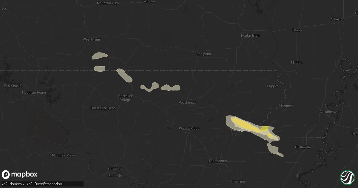 Hail map in Pocahontas, AR on June 9, 2024