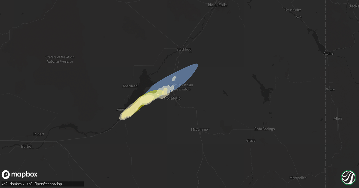 Hail map in Pocatello, ID on June 9, 2024