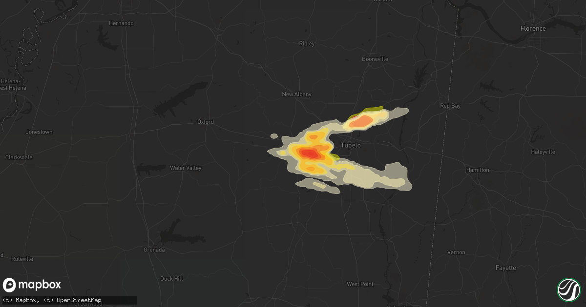 Hail map in Pontotoc, MS on June 9, 2024