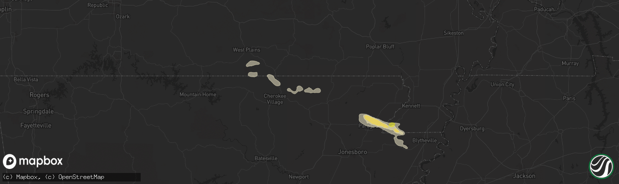 Hail map in Ravenden Springs, AR on June 9, 2024