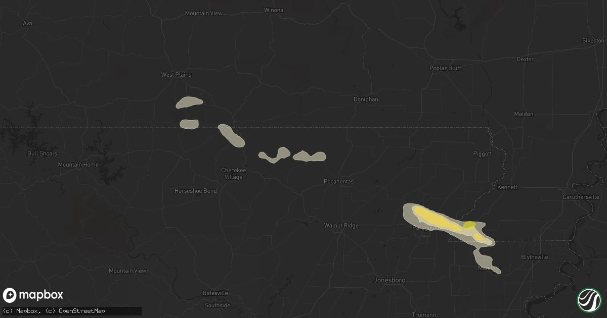 Hail map in Ravenden Springs, AR on June 9, 2024