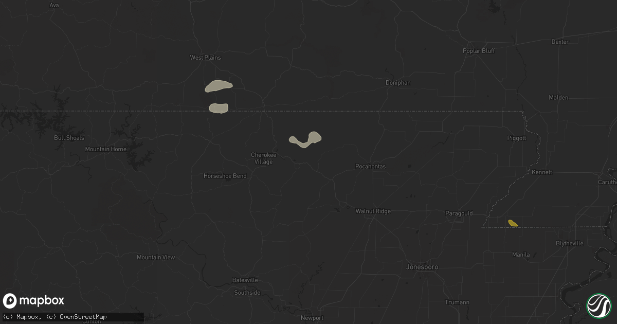 Hail map in Ravenden, AR on June 9, 2024