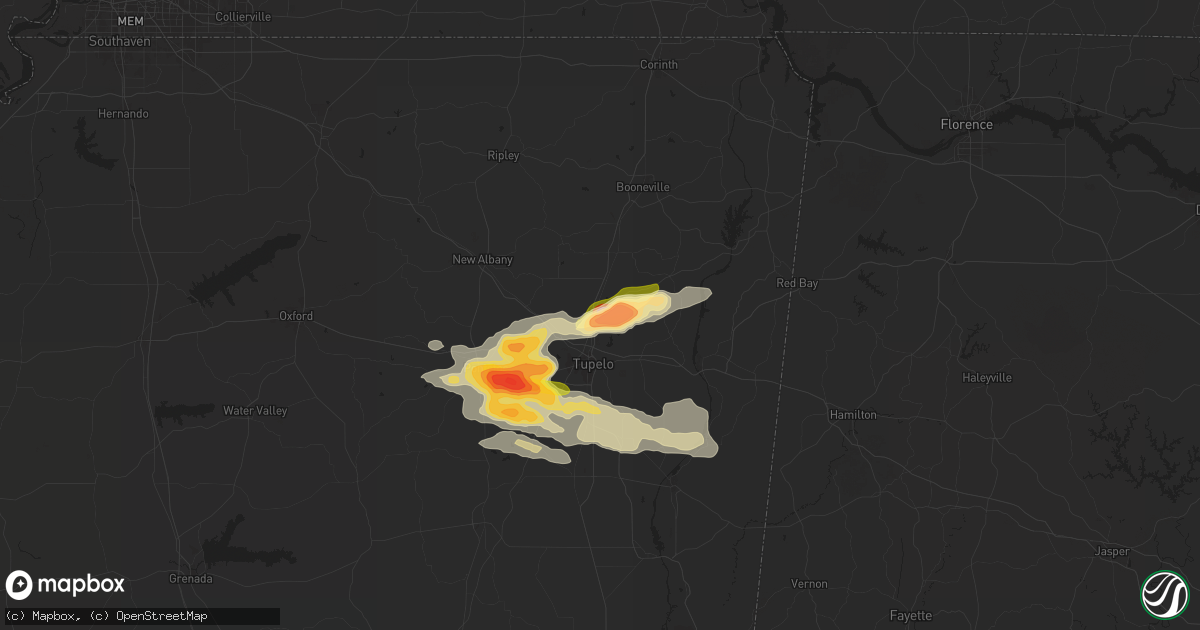 Hail map in Saltillo, MS on June 9, 2024