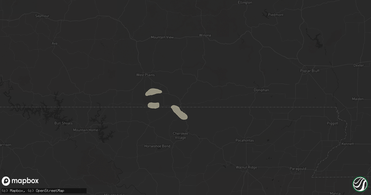 Hail map in Thayer, MO on June 9, 2024