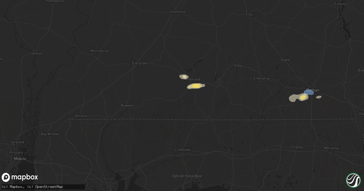 Hail map in Andalusia, AL on June 9, 2025