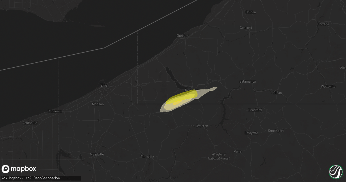 Hail map in Ashville, NY on June 9, 2025