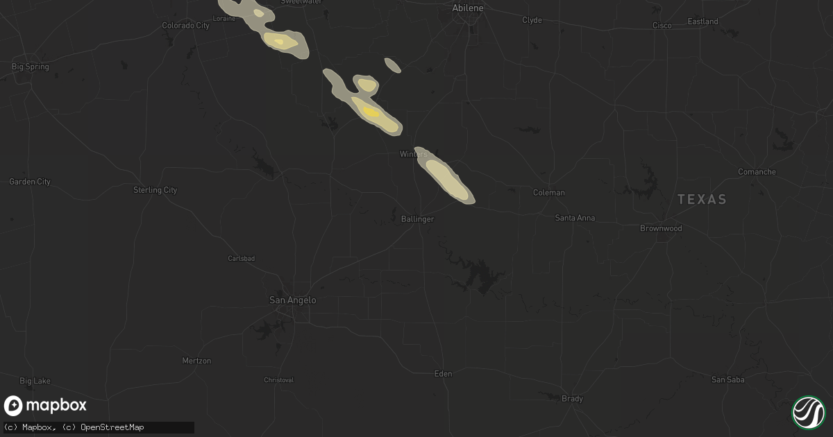 Hail map in Ballinger, TX on June 9, 2025