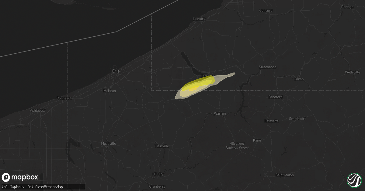 Hail map in Bear Lake, PA on June 9, 2025