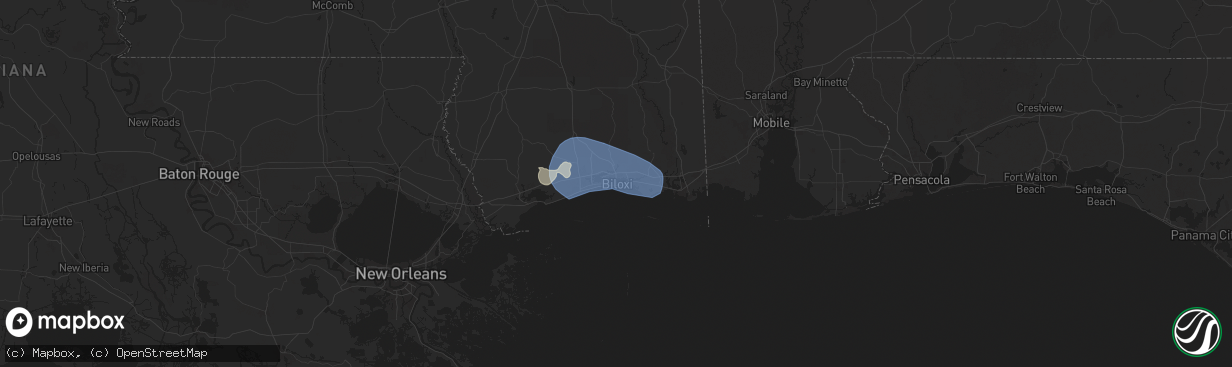 Hail map in Biloxi, MS on June 9, 2025