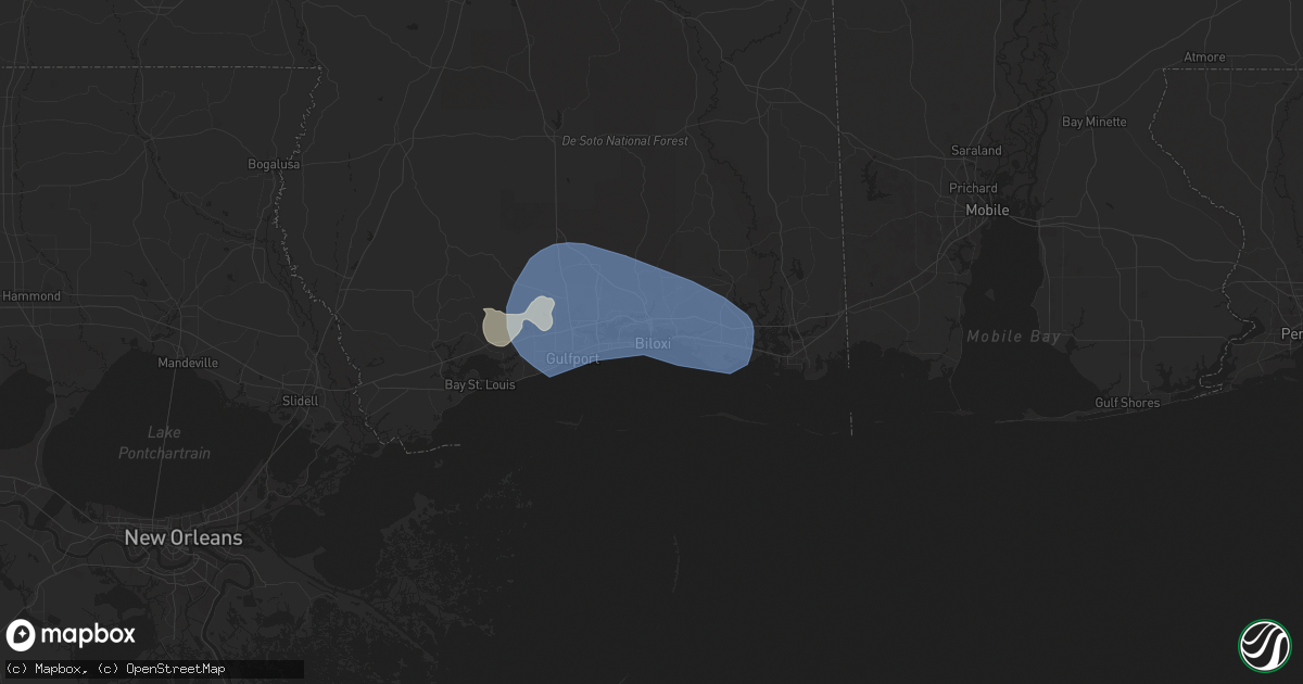 Hail map in Biloxi, MS on June 9, 2025