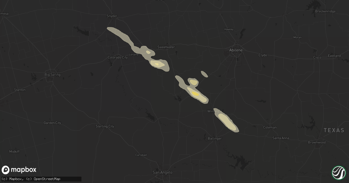Hail map in Blackwell, TX on June 9, 2025
