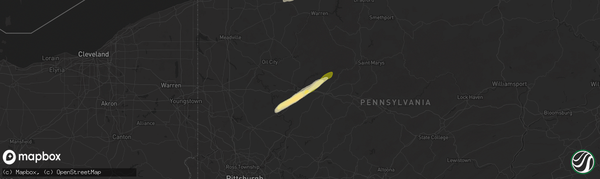 Hail map in Clarion, PA on June 9, 2025