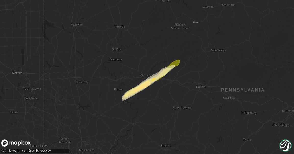 Hail map in Clarion, PA on June 9, 2025