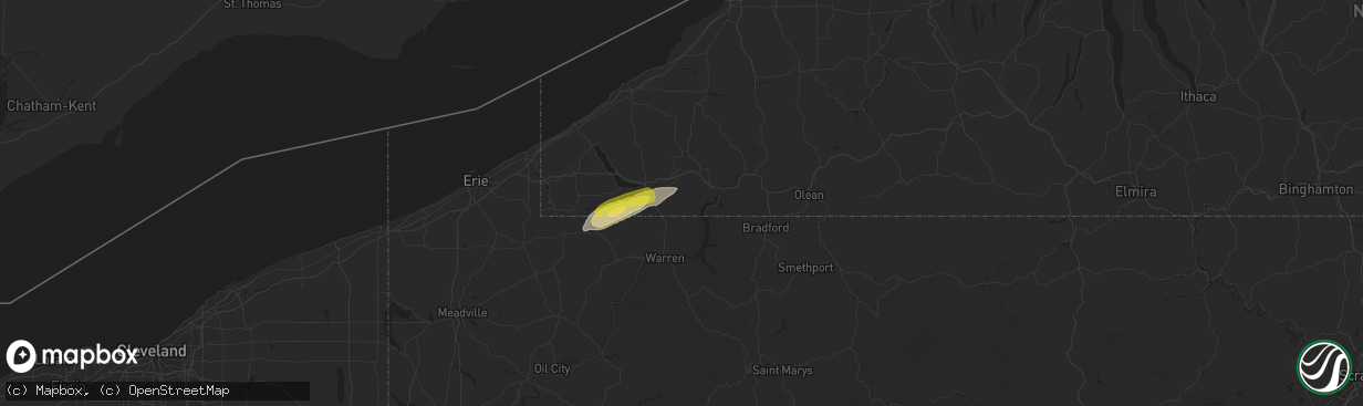 Hail map in Frewsburg, NY on June 9, 2025
