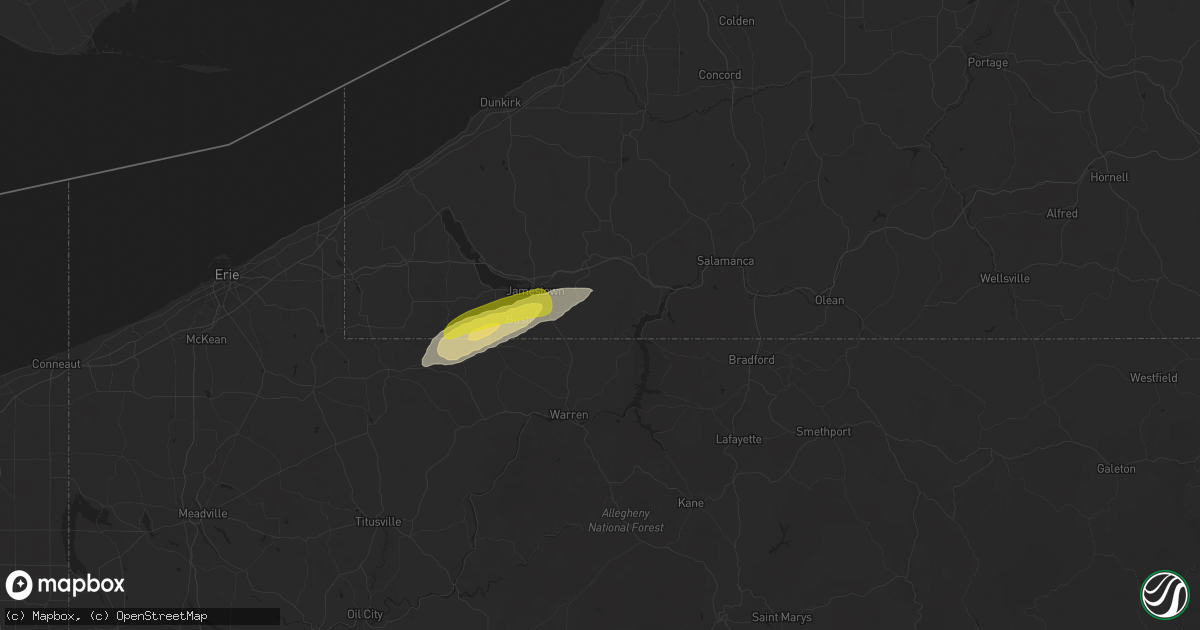 Hail map in Frewsburg, NY on June 9, 2025