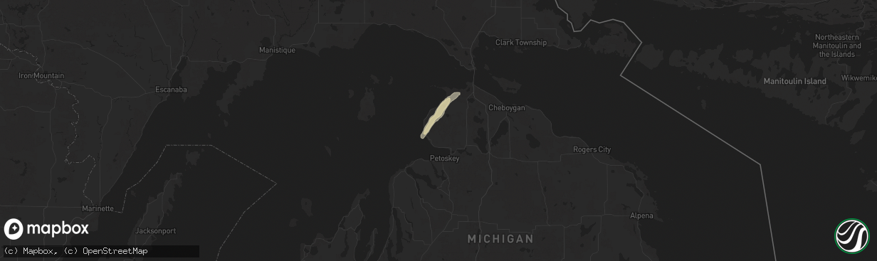 Hail map in Harbor Springs, MI on June 9, 2025