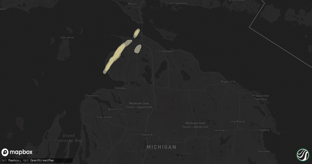 Hail map in Indian River, MI on June 9, 2025