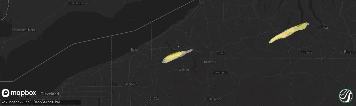 Hail map in Jamestown, NY on June 9, 2025
