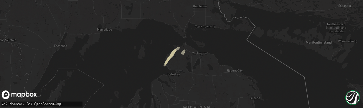 Hail map in Levering, MI on June 9, 2025