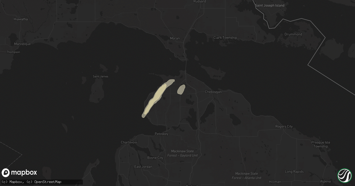 Hail map in Levering, MI on June 9, 2025
