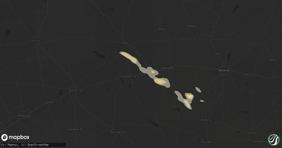 Hail map in Loraine, TX on June 9, 2025