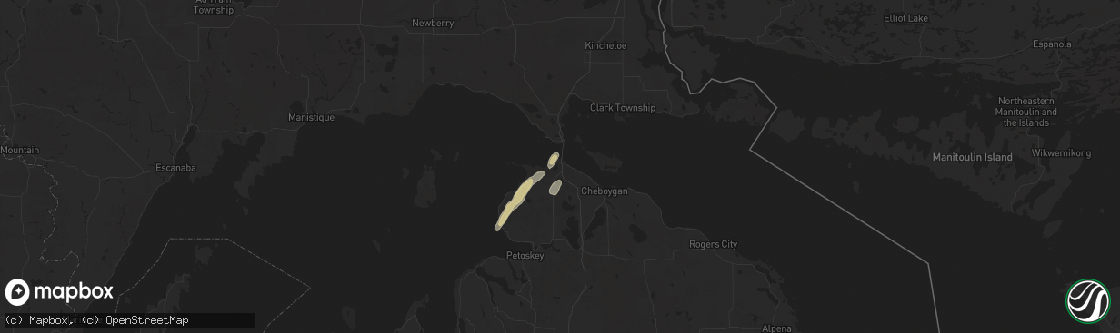 Hail map in Mackinaw City, MI on June 9, 2025