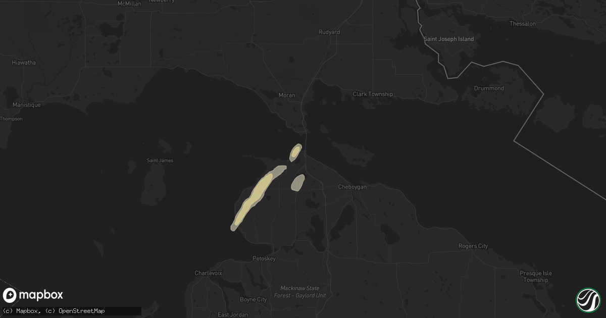 Hail map in Mackinaw City, MI on June 9, 2025