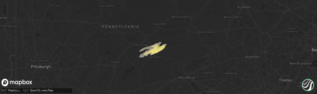 Hail map in Milroy, PA on June 9, 2025