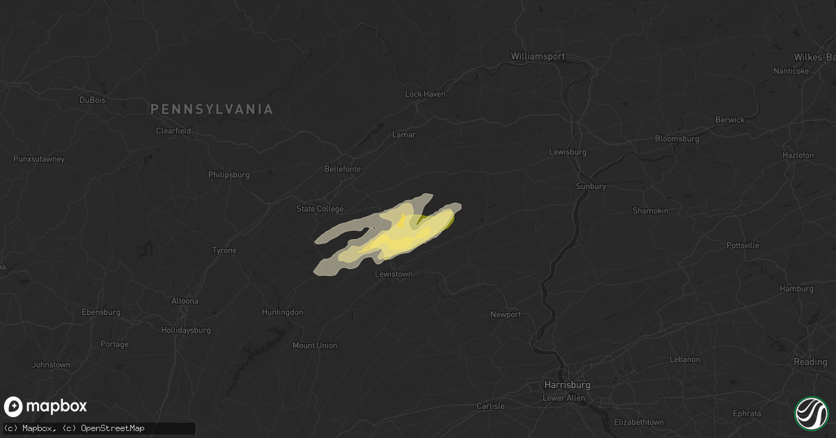 Hail map in Milroy, PA on June 9, 2025
