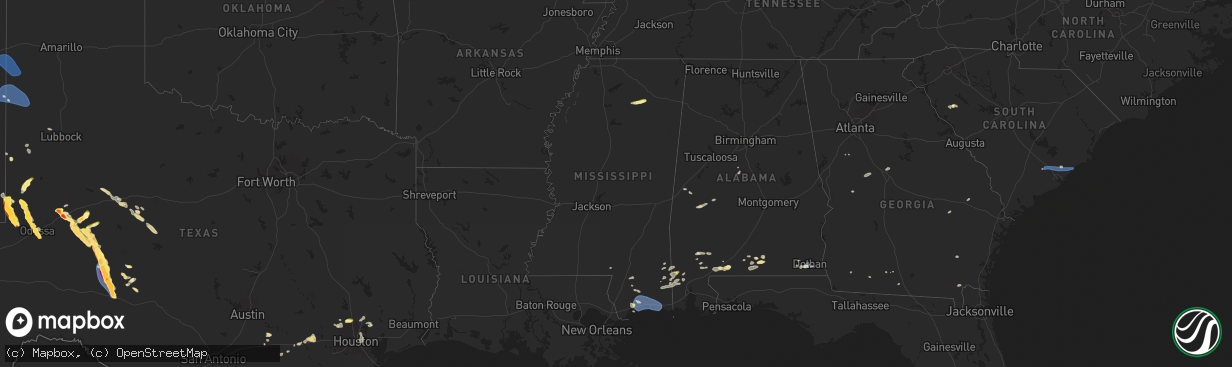 Hail map in Mississippi on June 9, 2025