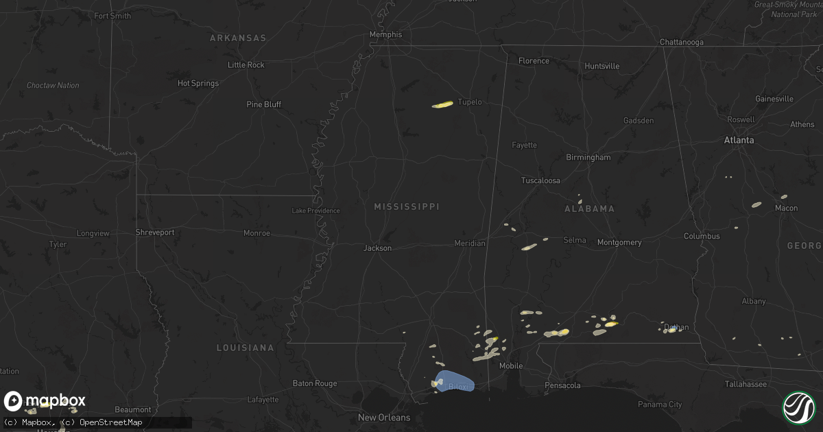 Hail map in Mississippi on June 9, 2025