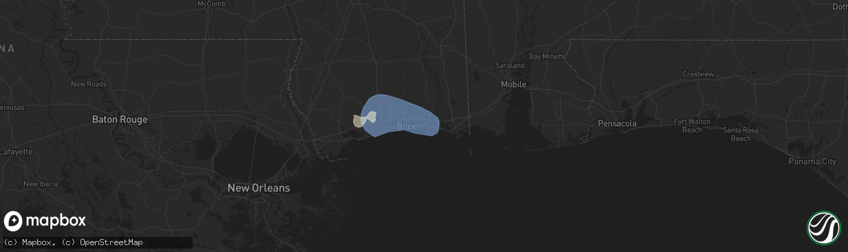 Hail map in Ocean Springs, MS on June 9, 2025