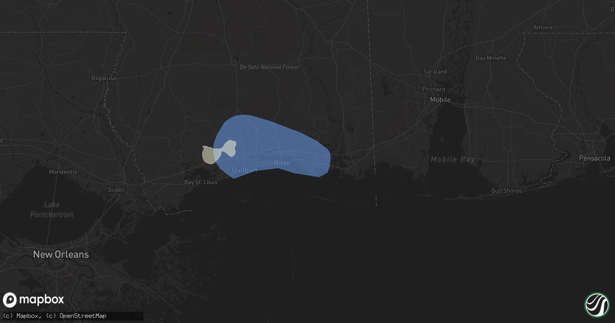 Hail map in Ocean Springs, MS on June 9, 2025