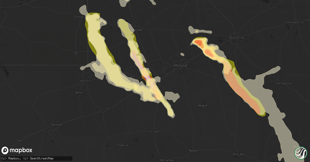 Hail map in Odessa, TX on June 9, 2025
