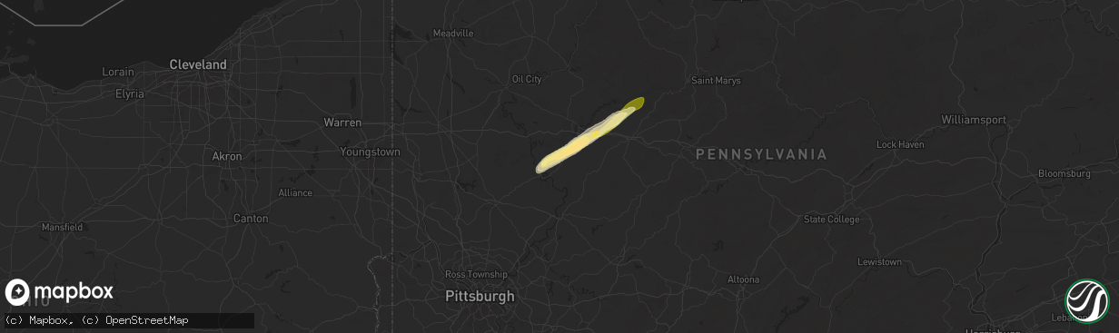 Hail map in Rimersburg, PA on June 9, 2025