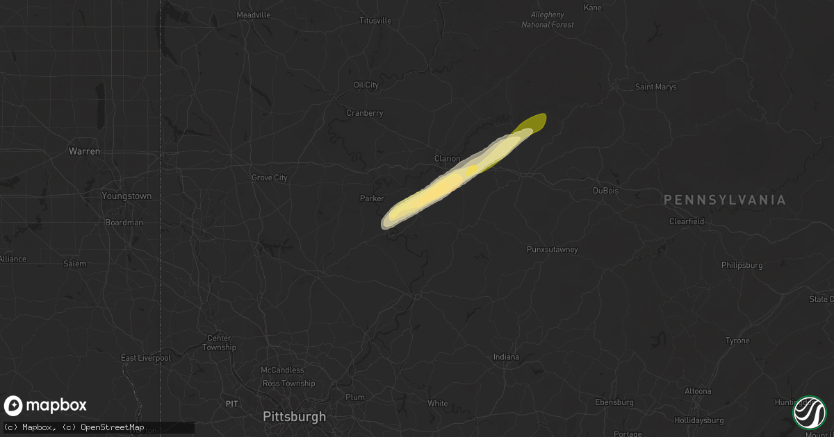 Hail map in Rimersburg, PA on June 9, 2025