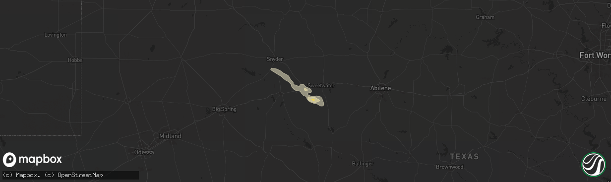 Hail map in Roscoe, TX on June 9, 2025