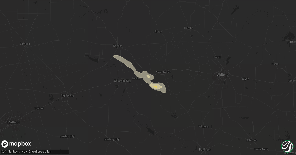 Hail map in Roscoe, TX on June 9, 2025