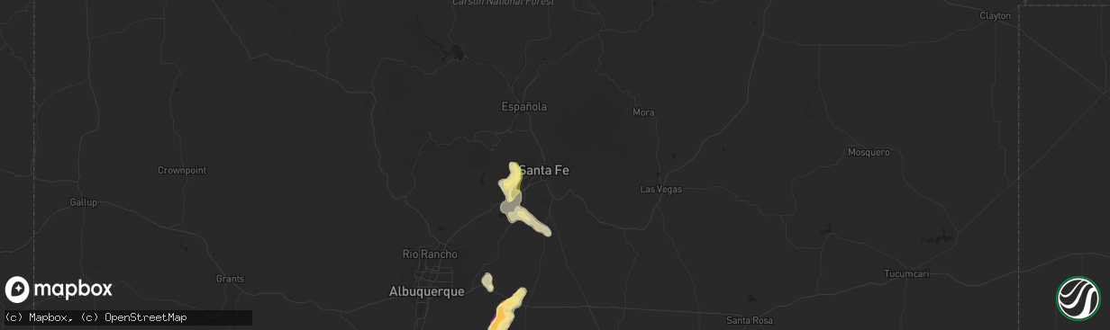 Hail map in Santa Fe, NM on June 9, 2025