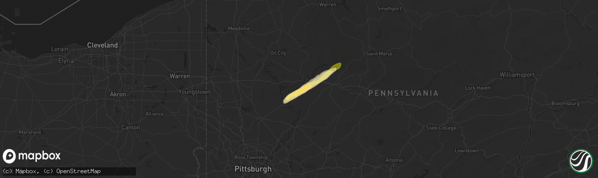 Hail map in Sligo, PA on June 9, 2025