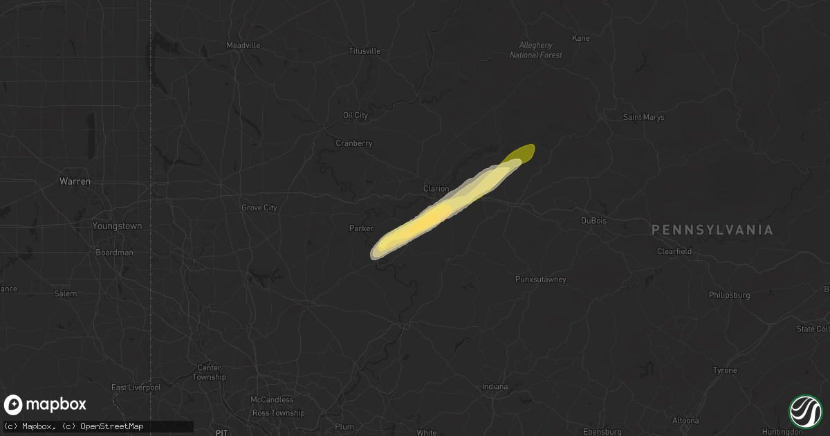 Hail map in Sligo, PA on June 9, 2025