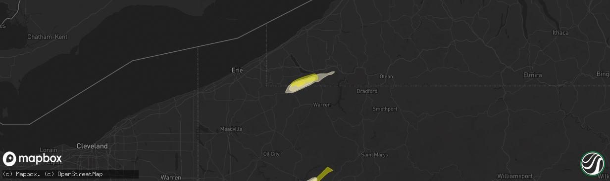Hail map in Sugar Grove, PA on June 9, 2025