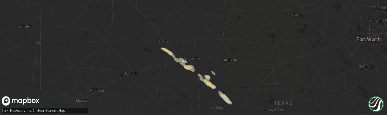 Hail map in Sweetwater, TX on June 9, 2025