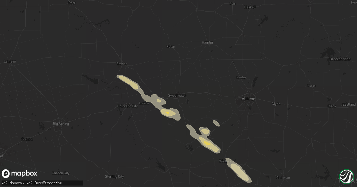 Hail map in Sweetwater, TX on June 9, 2025