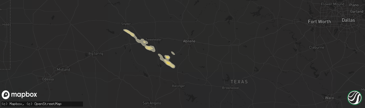 Hail map in Tuscola, TX on June 9, 2025