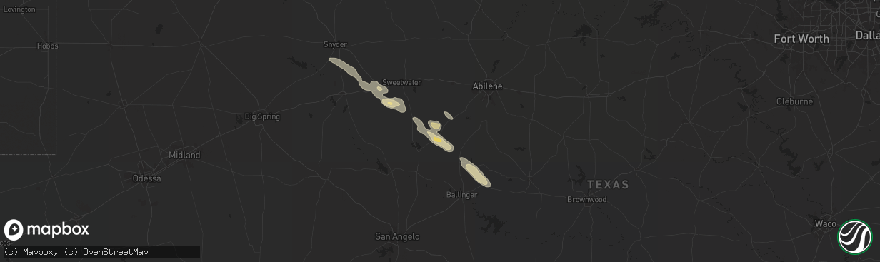 Hail map in Wingate, TX on June 9, 2025