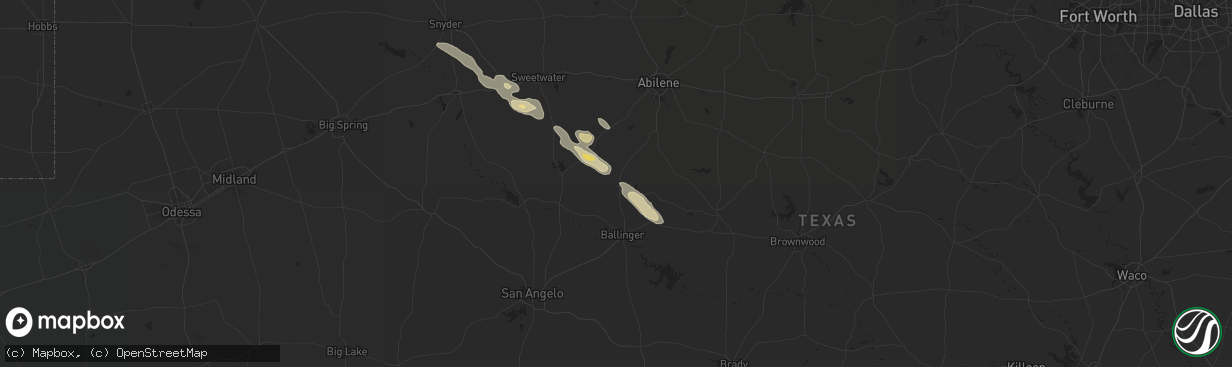 Hail map in Winters, TX on June 9, 2025